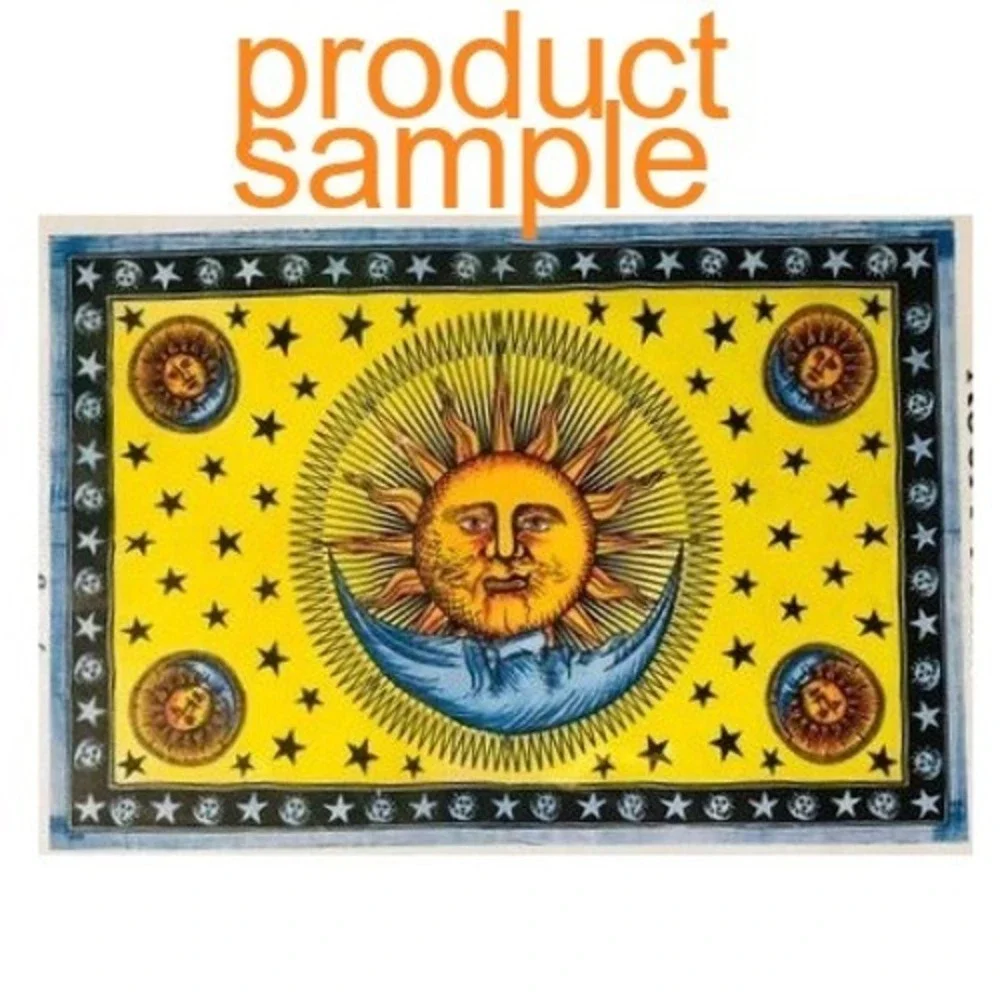 Boho Sun Moon Stars cotton Wall Hanging Throw Blanket Yellow Black Green full sz